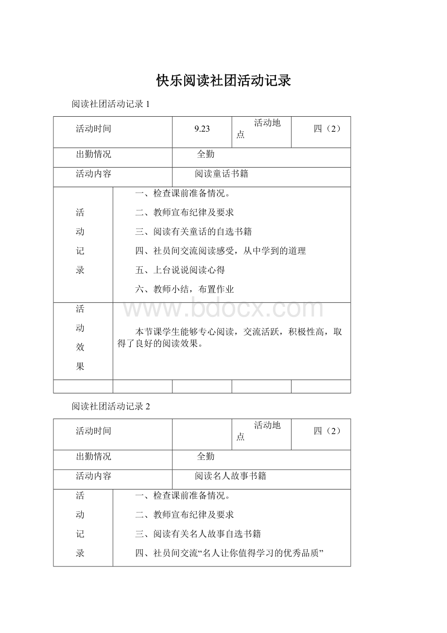 快乐阅读社团活动记录Word格式.docx