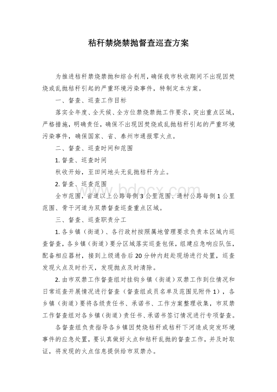 秸秆禁烧禁抛督查巡查方案Word文档下载推荐.docx