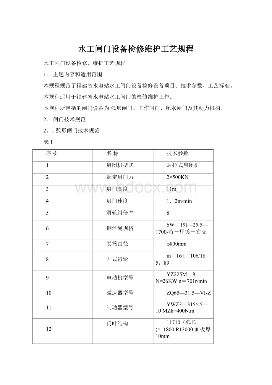 水工闸门设备检修维护工艺规程Word文件下载.docx