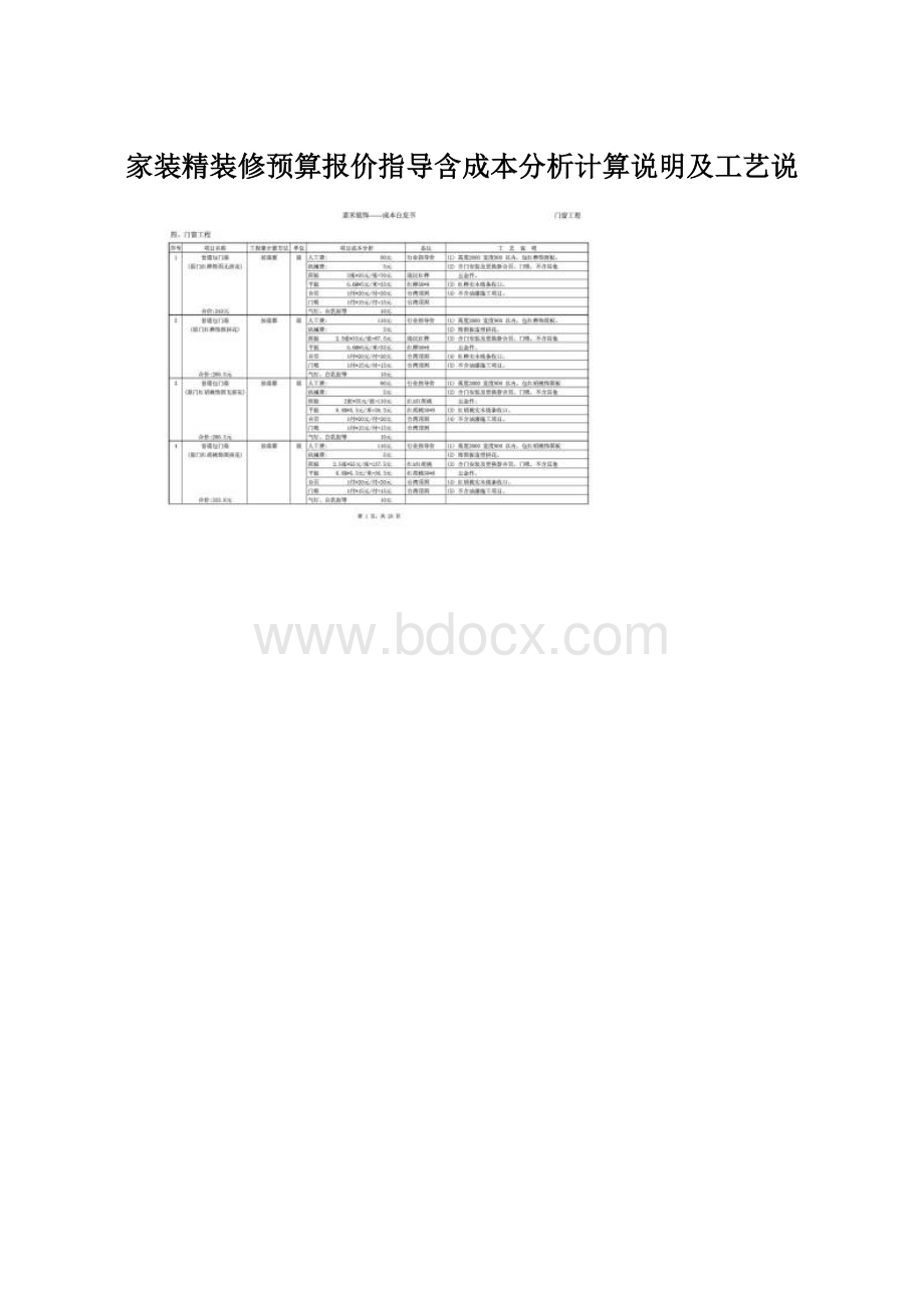 家装精装修预算报价指导含成本分析计算说明及工艺说.docx_第1页