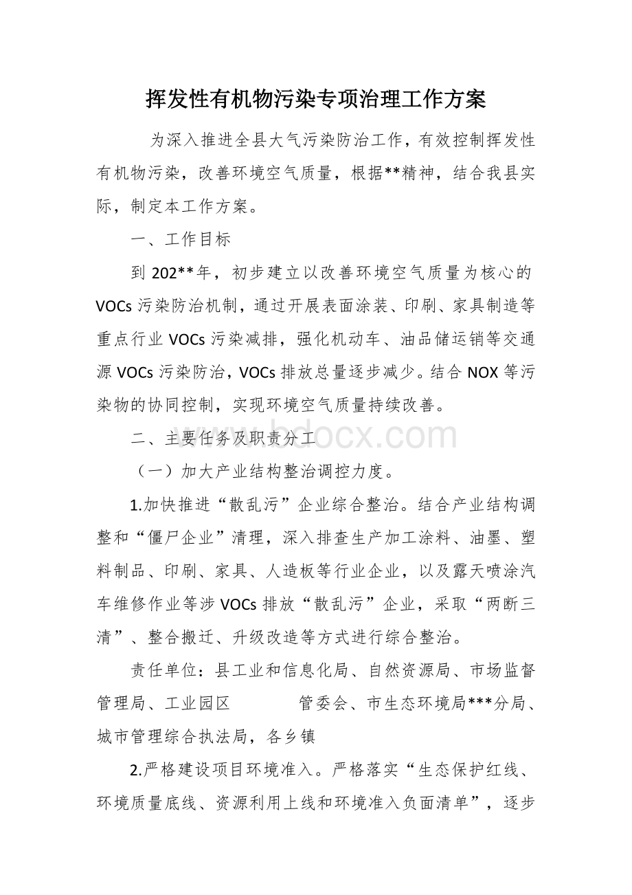 挥发性有机物污染专项治理工作方案Word文件下载.docx_第1页