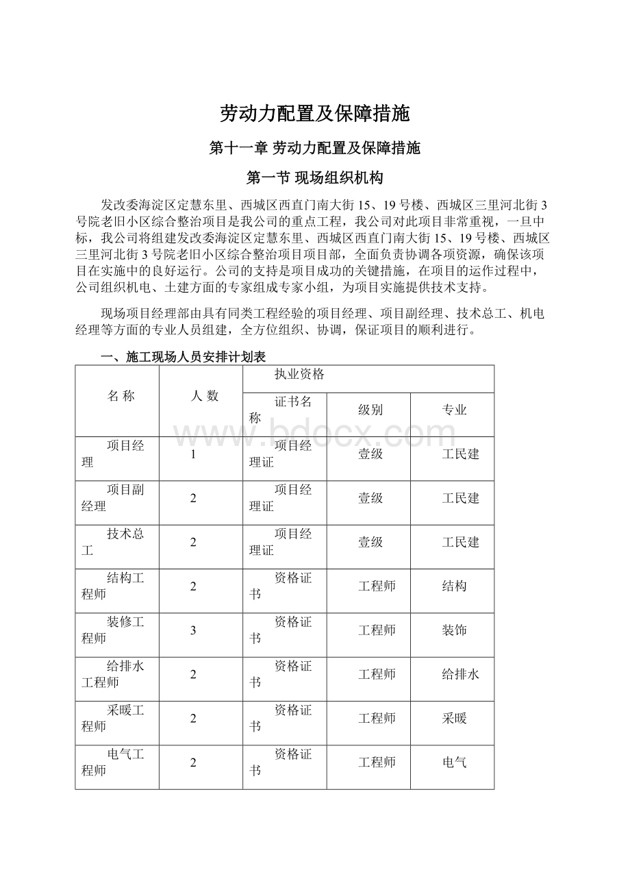 劳动力配置及保障措施Word文件下载.docx