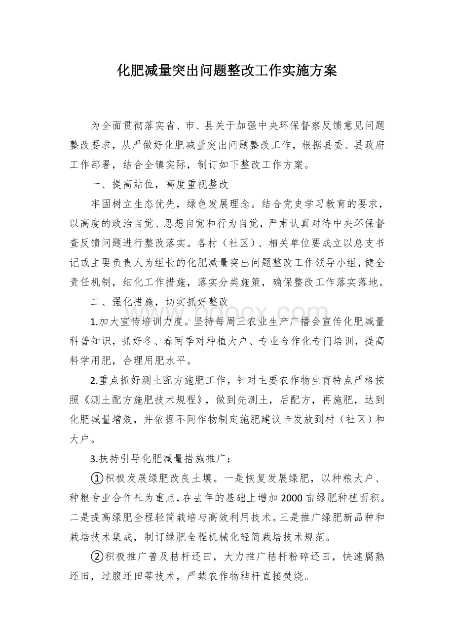 化肥减量突出问题整改工作实施方案.docx