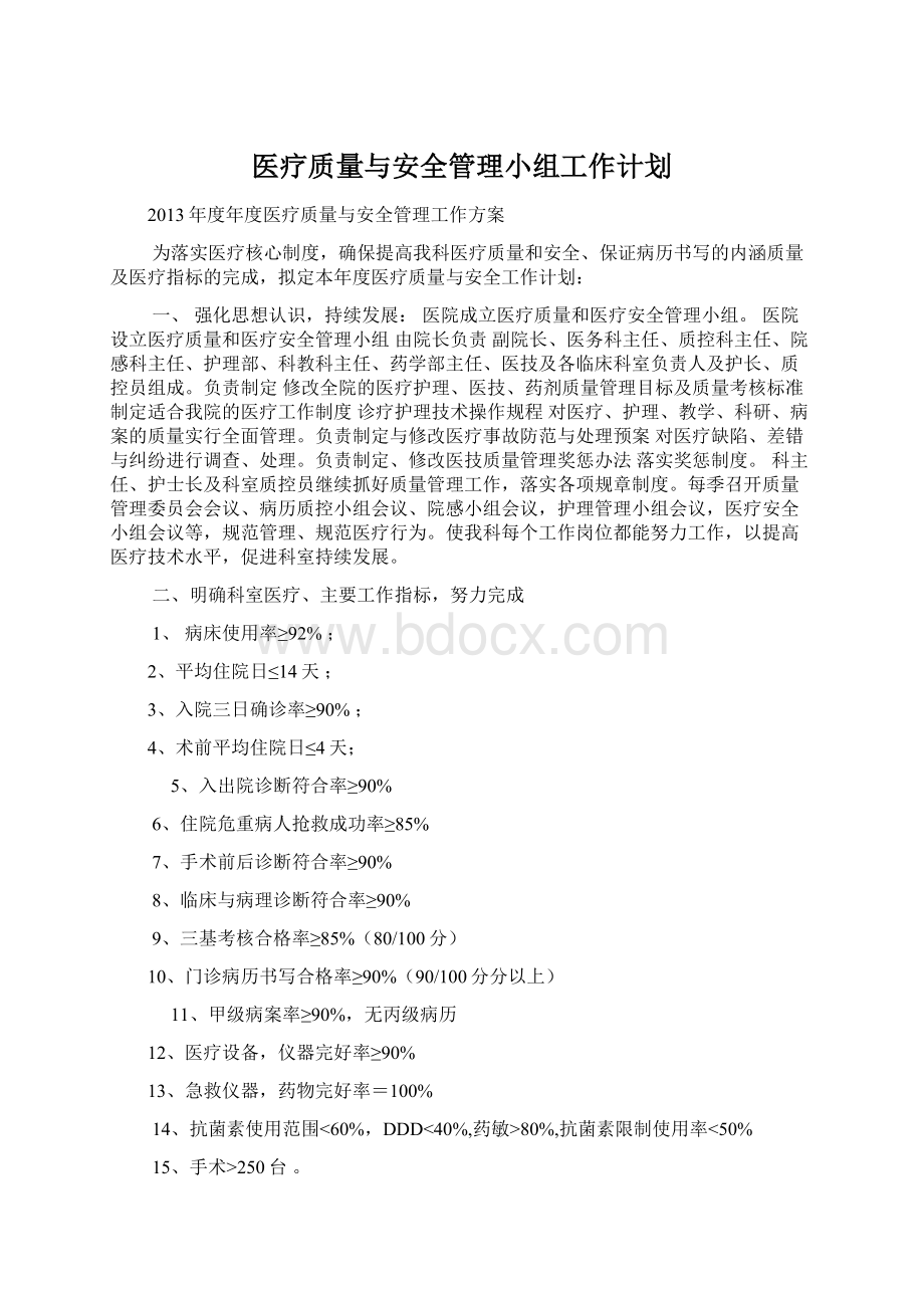 医疗质量与安全管理小组工作计划.docx