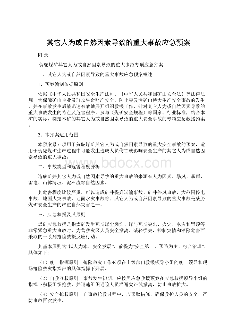 其它人为或自然因素导致的重大事故应急预案Word格式.docx_第1页