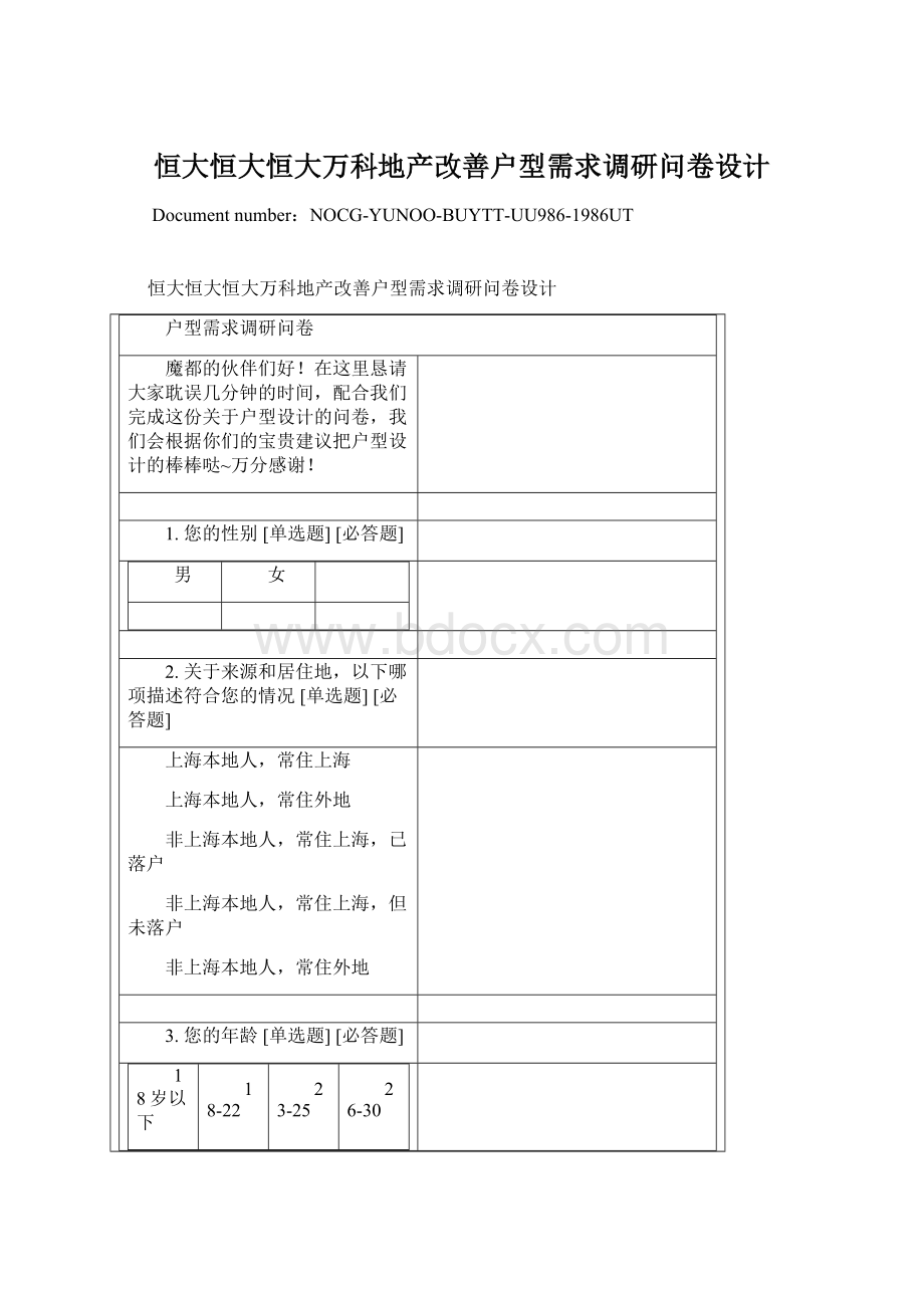 恒大恒大恒大万科地产改善户型需求调研问卷设计Word格式文档下载.docx