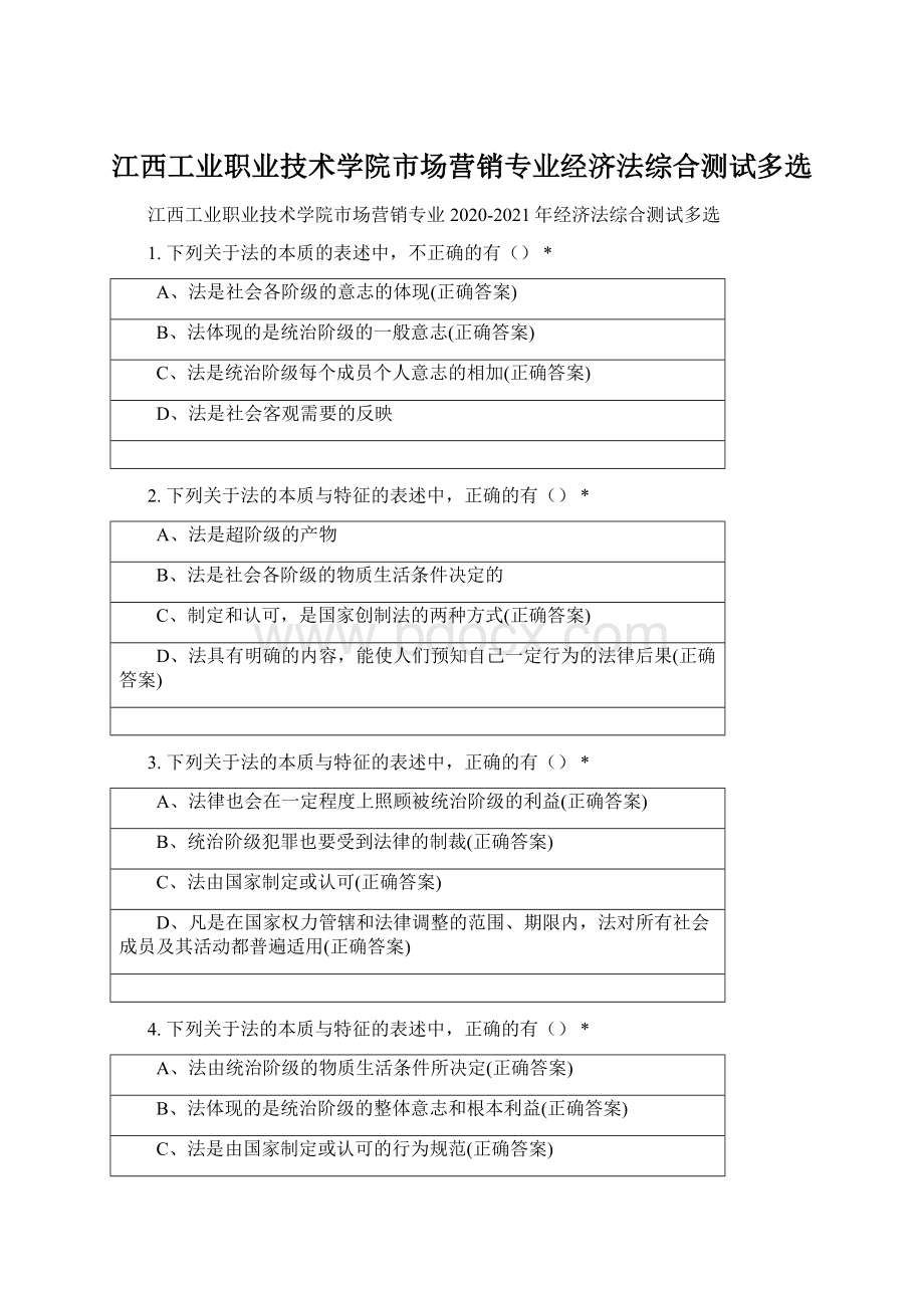 江西工业职业技术学院市场营销专业经济法综合测试多选.docx