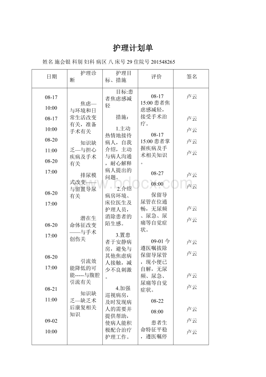 护理计划单Word格式文档下载.docx_第1页