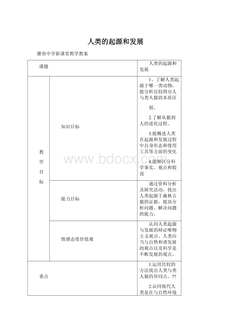 人类的起源和发展Word格式文档下载.docx