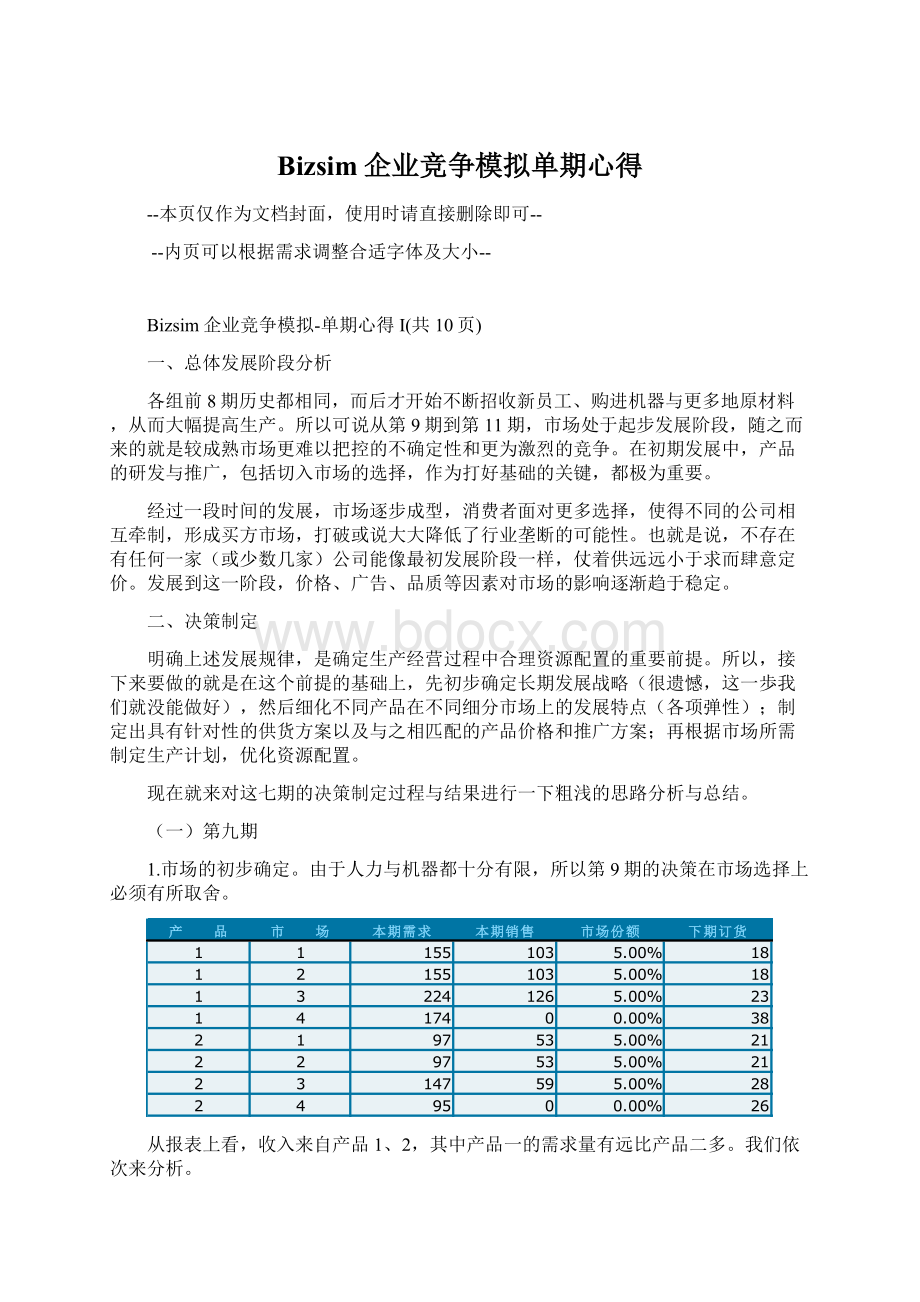 Bizsim企业竞争模拟单期心得Word文档格式.docx