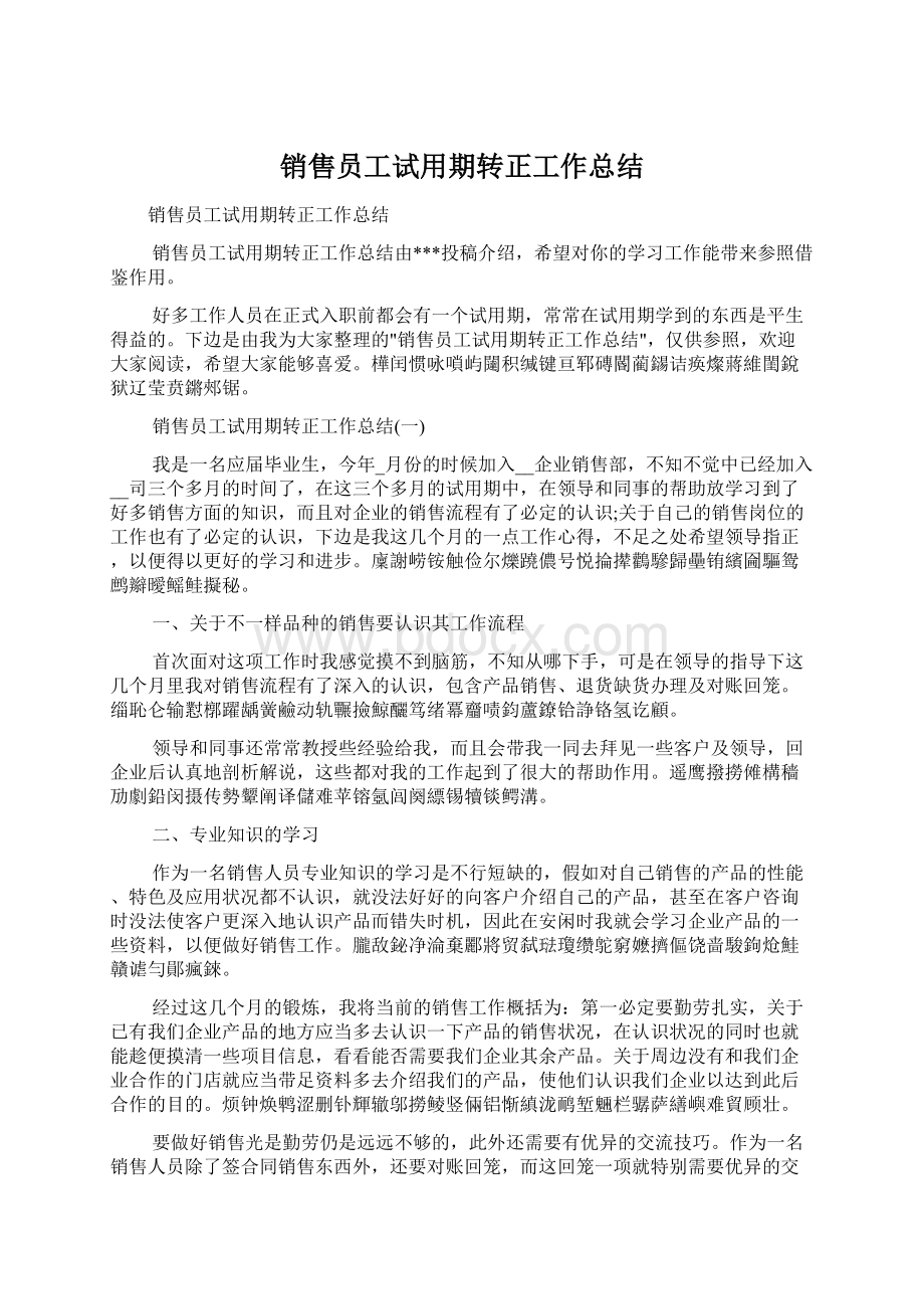 销售员工试用期转正工作总结文档格式.docx_第1页