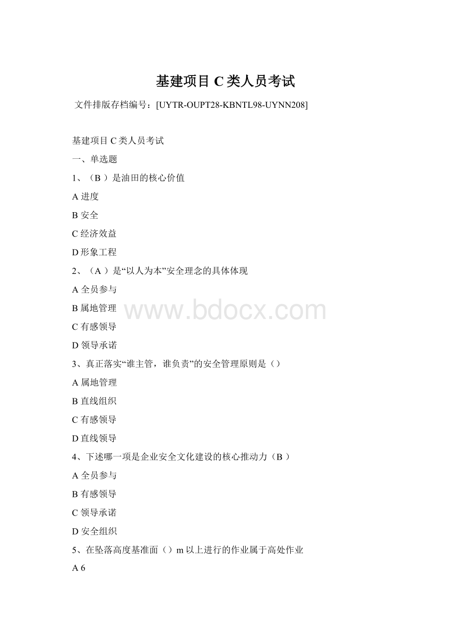 基建项目C类人员考试Word文档格式.docx