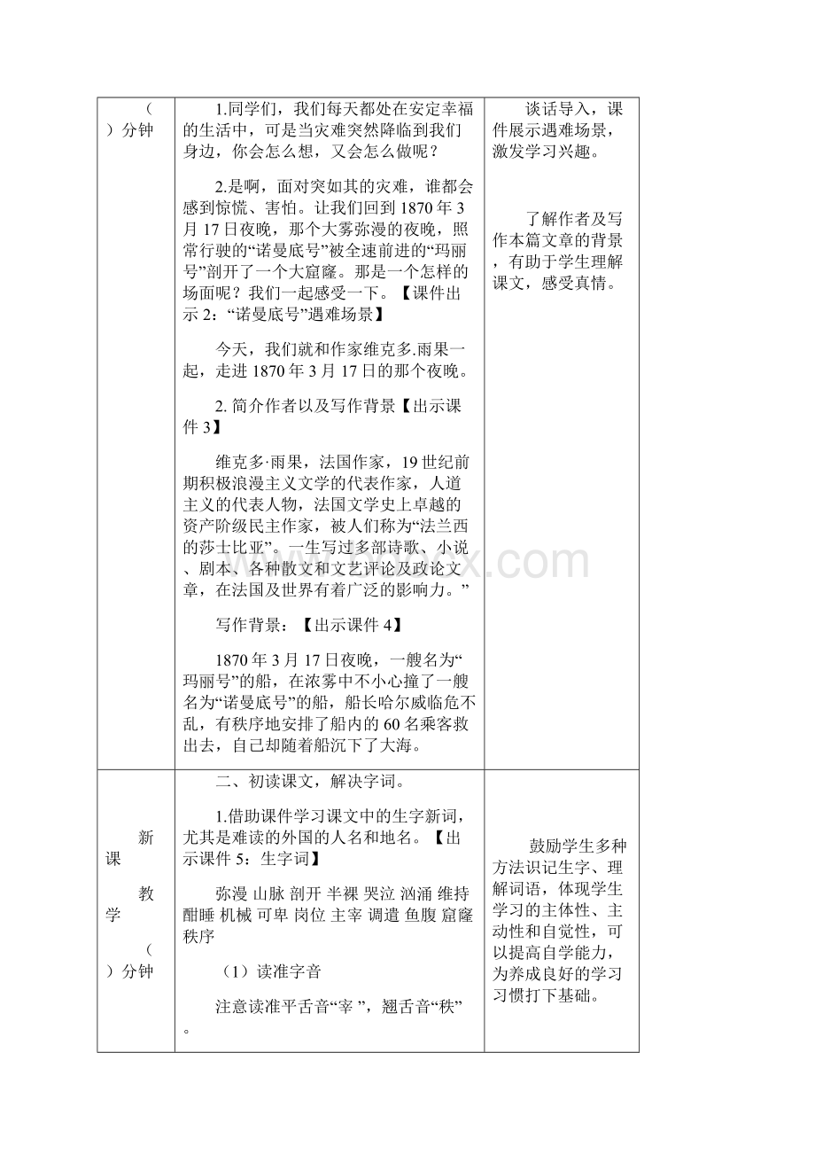 最新春部编版四年级语文下册23 诺曼底号遇难记教案Word文档下载推荐.docx_第2页