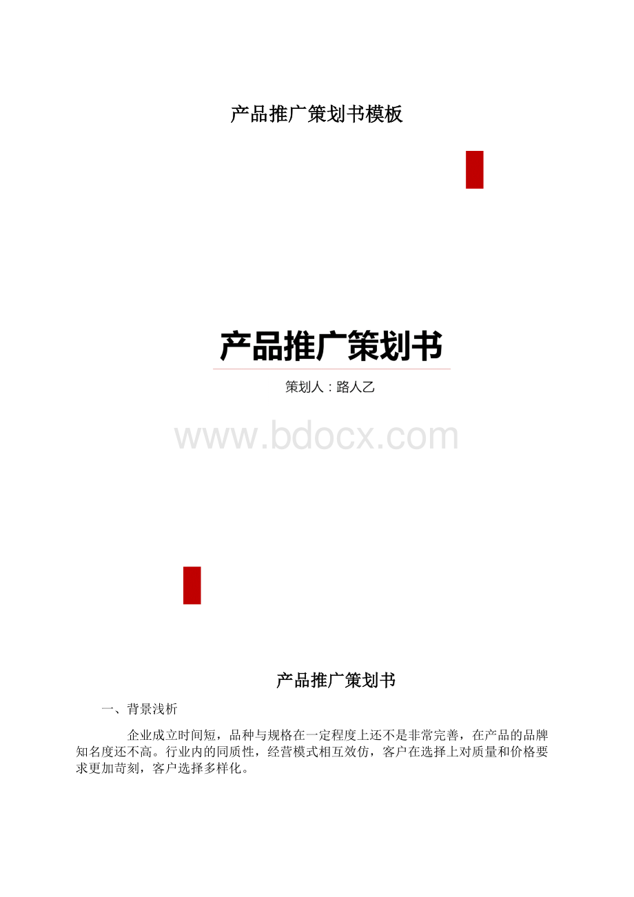 产品推广策划书模板文档格式.docx