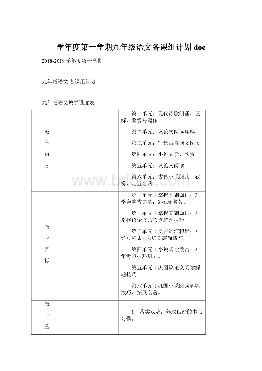 学年度第一学期九年级语文备课组计划doc.docx