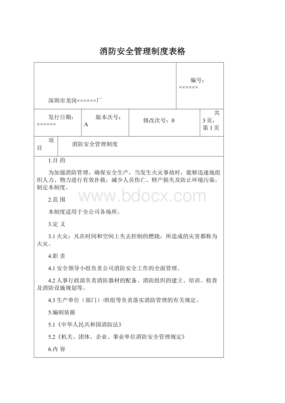 消防安全管理制度表格Word文档格式.docx