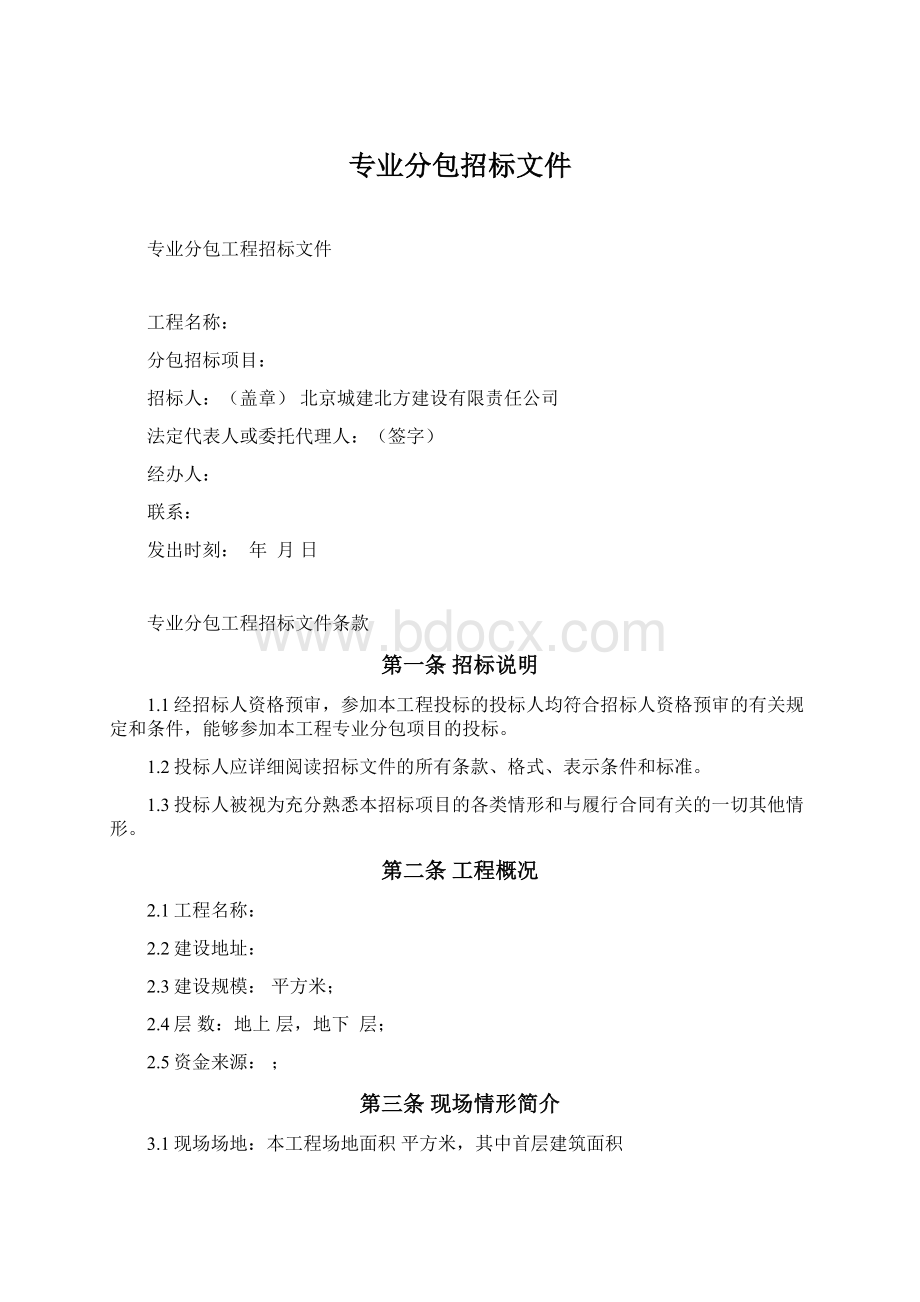 专业分包招标文件.docx_第1页