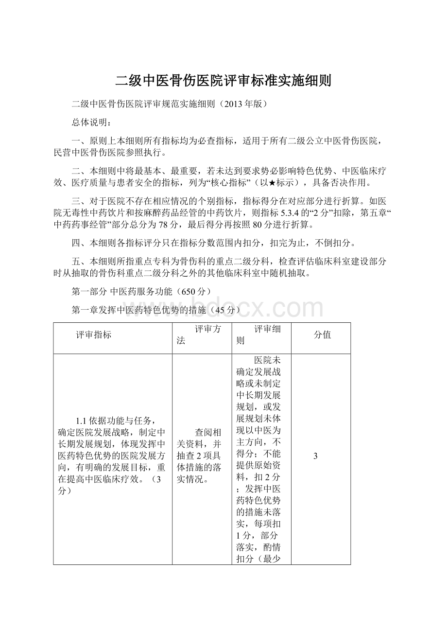 二级中医骨伤医院评审标准实施细则Word下载.docx_第1页