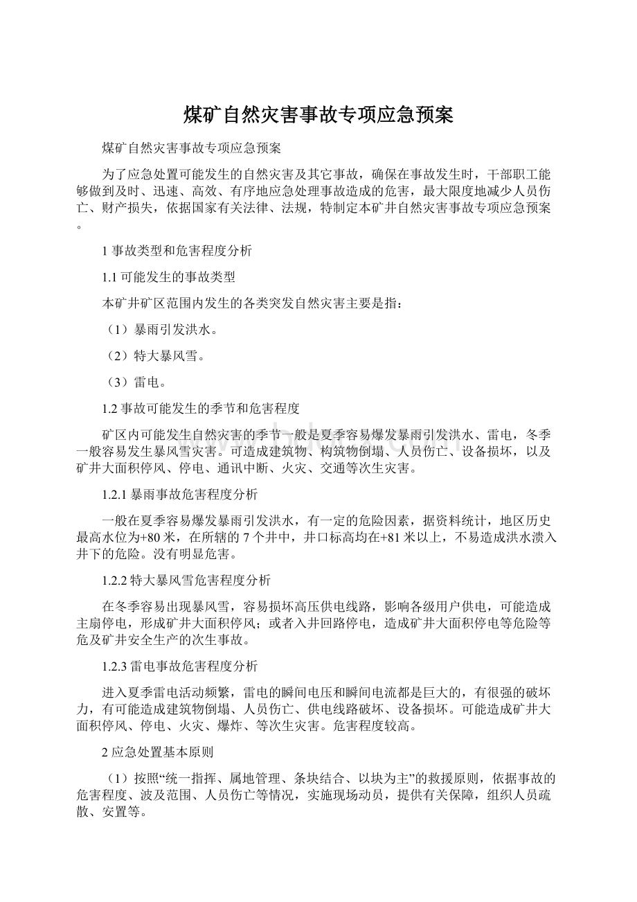 煤矿自然灾害事故专项应急预案Word格式文档下载.docx