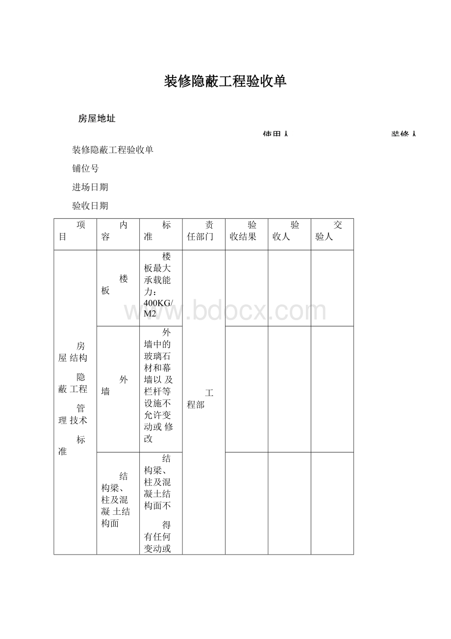 装修隐蔽工程验收单.docx_第1页