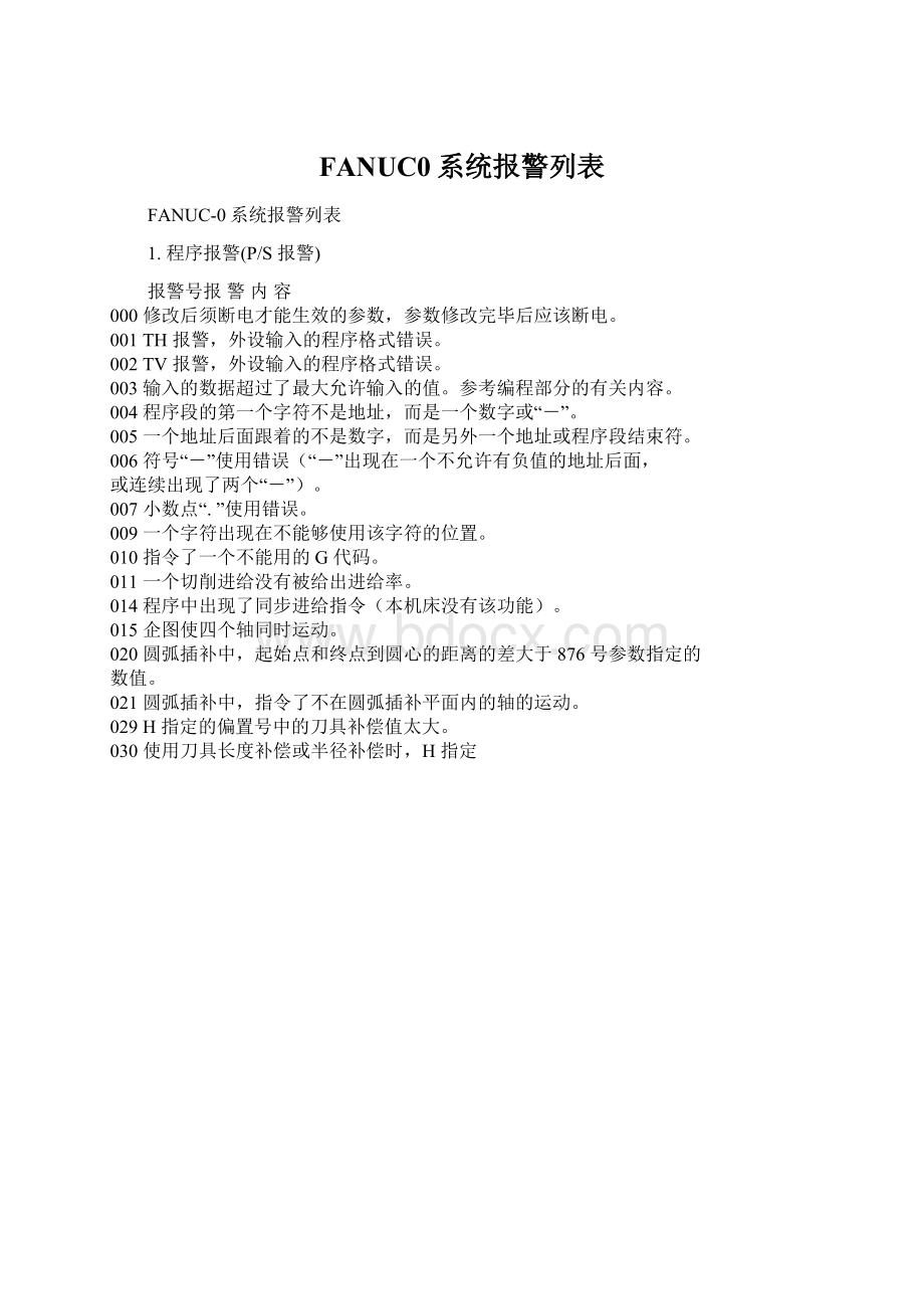 FANUC0系统报警列表Word文件下载.docx