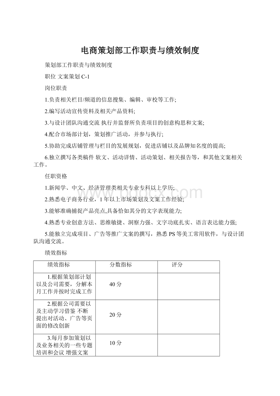 电商策划部工作职责与绩效制度.docx_第1页