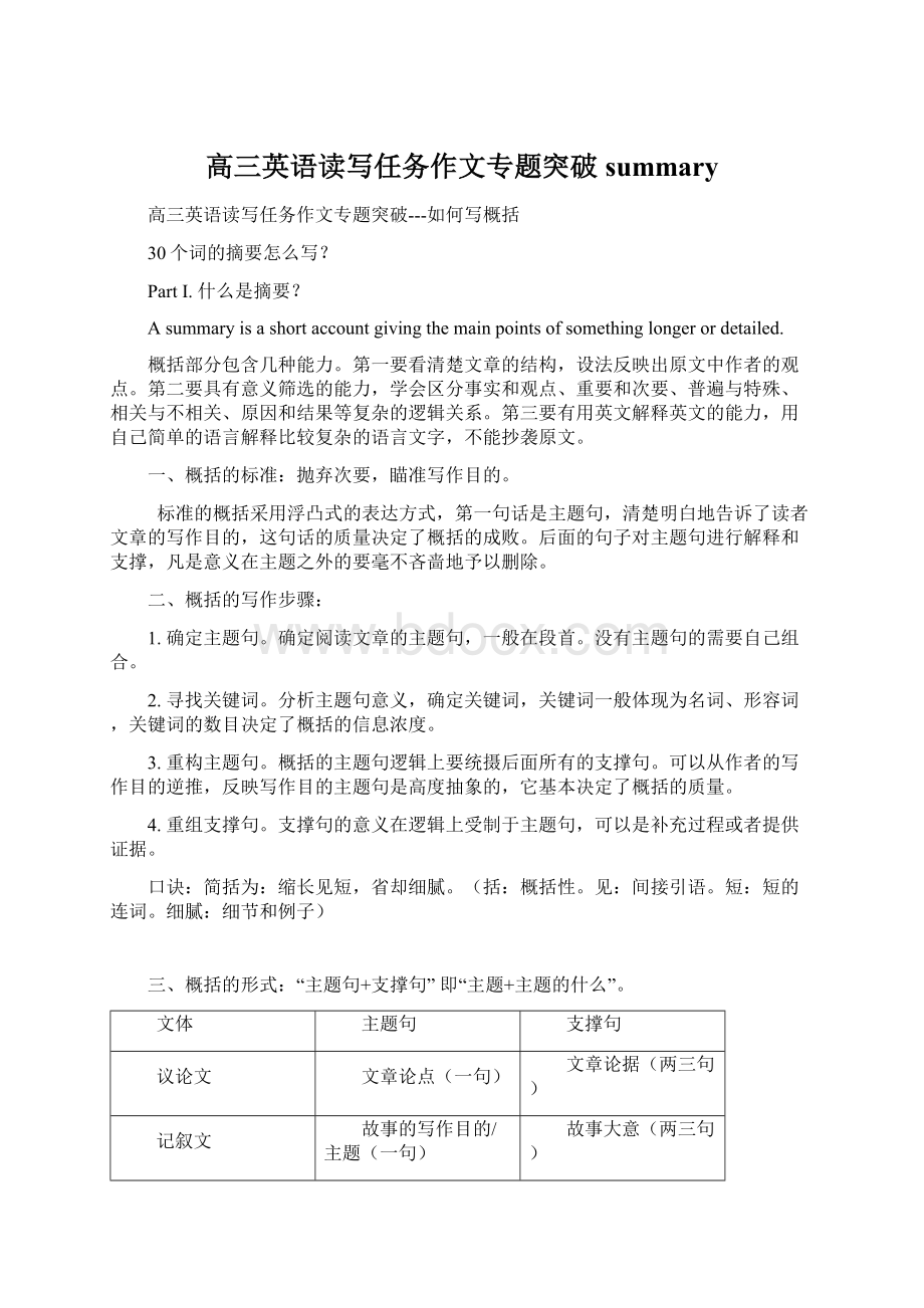 高三英语读写任务作文专题突破summaryWord格式文档下载.docx_第1页