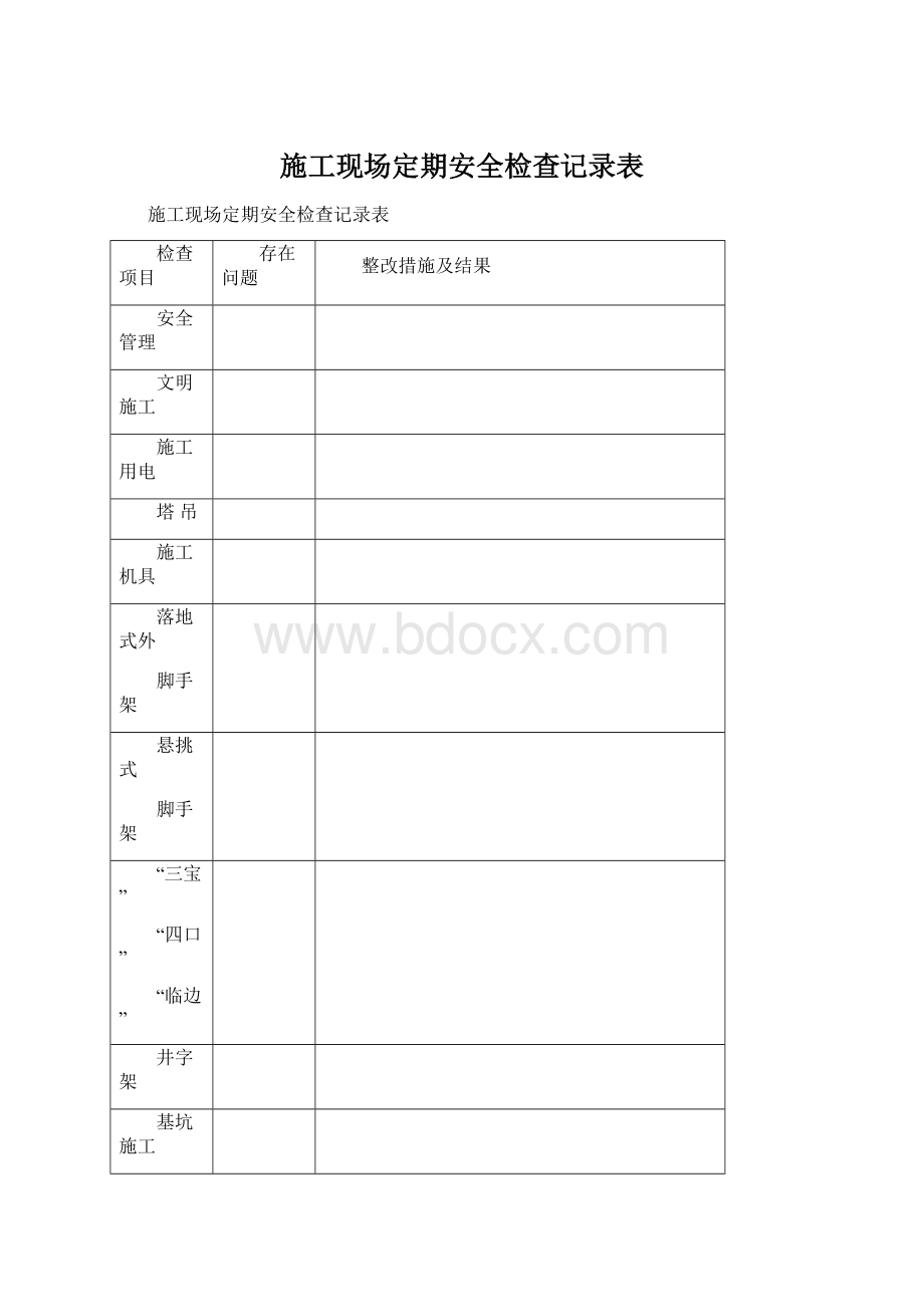 施工现场定期安全检查记录表Word格式.docx