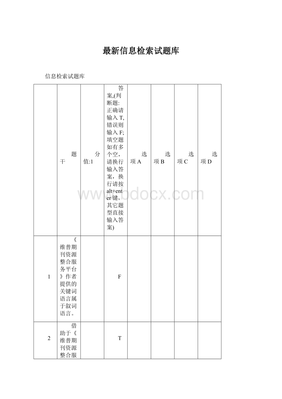 最新信息检索试题库Word文档格式.docx