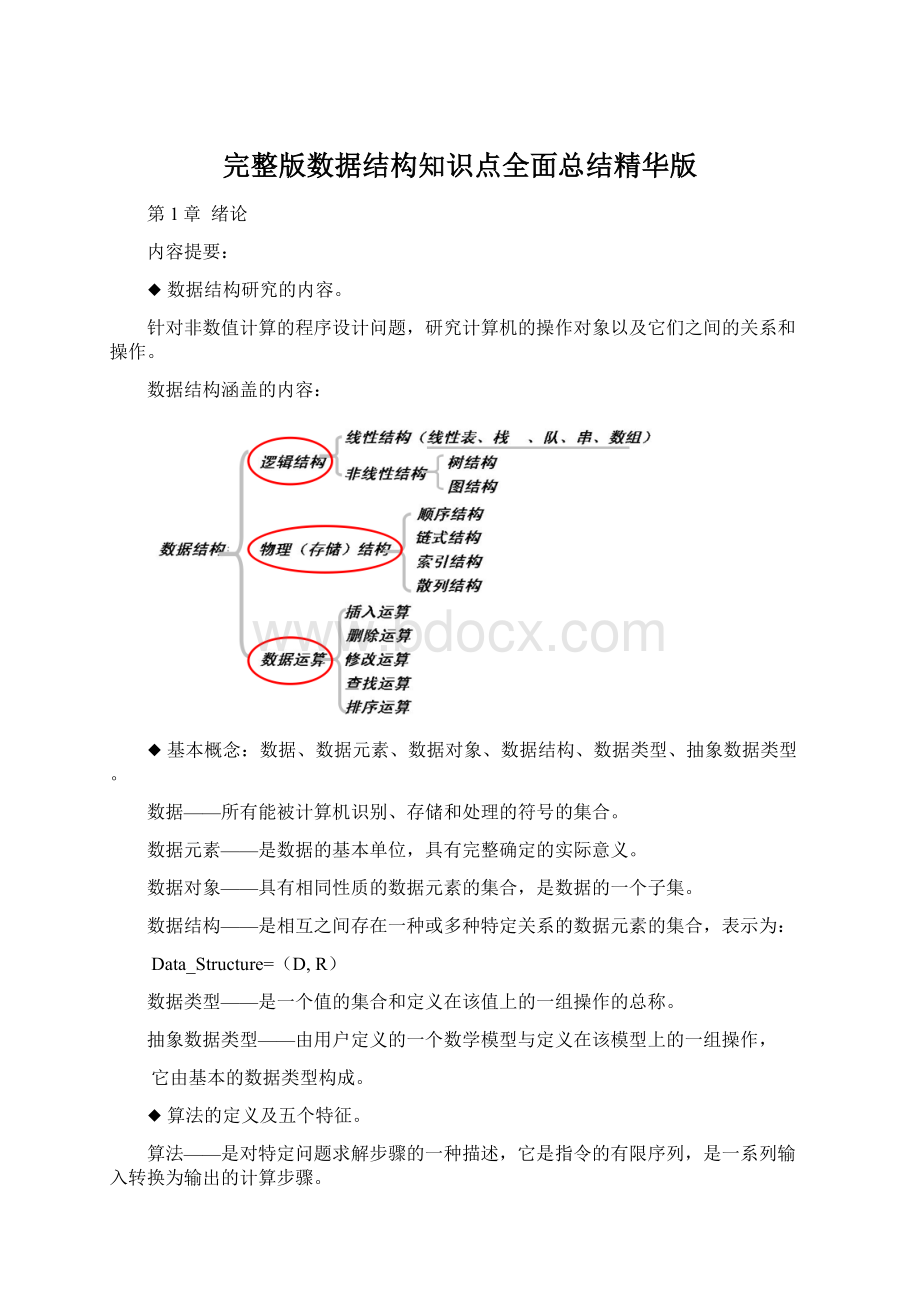 完整版数据结构知识点全面总结精华版Word格式.docx