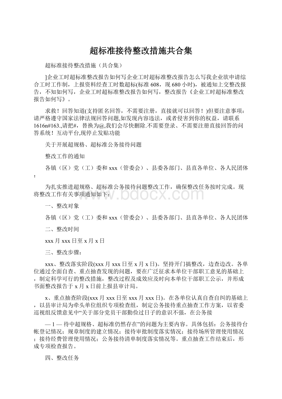 超标准接待整改措施共合集文档格式.docx