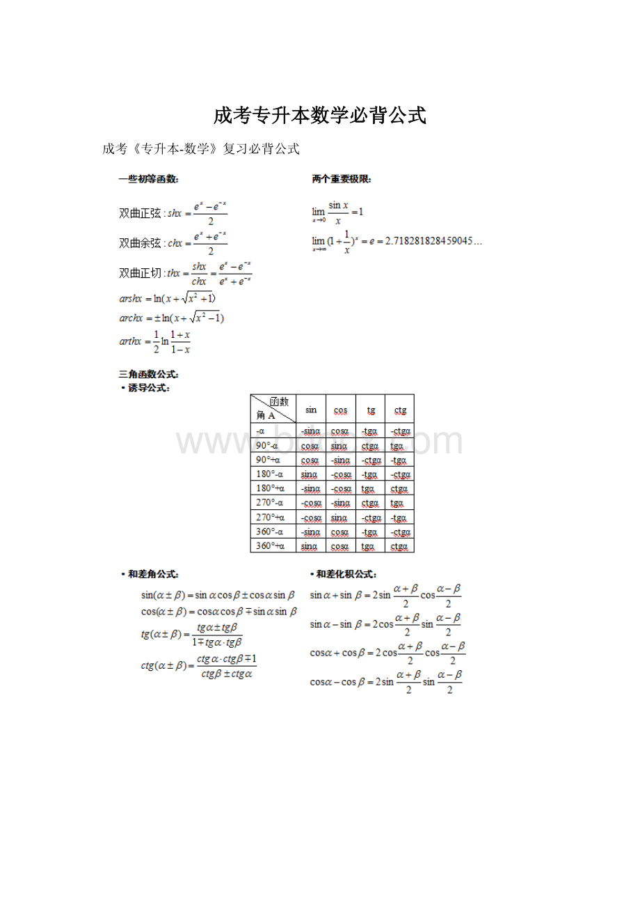 成考专升本数学必背公式Word下载.docx