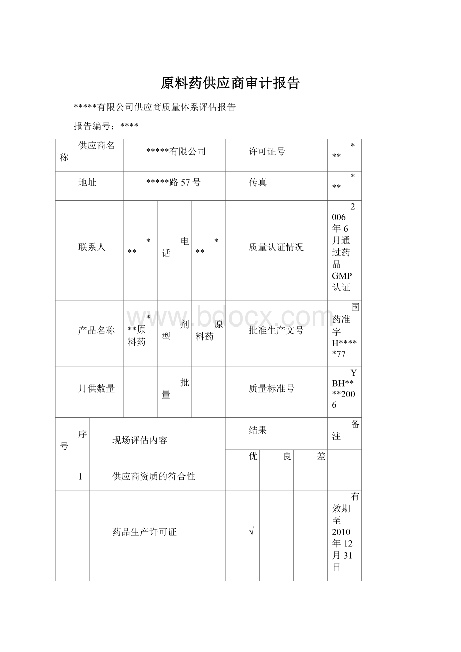 原料药供应商审计报告.docx_第1页