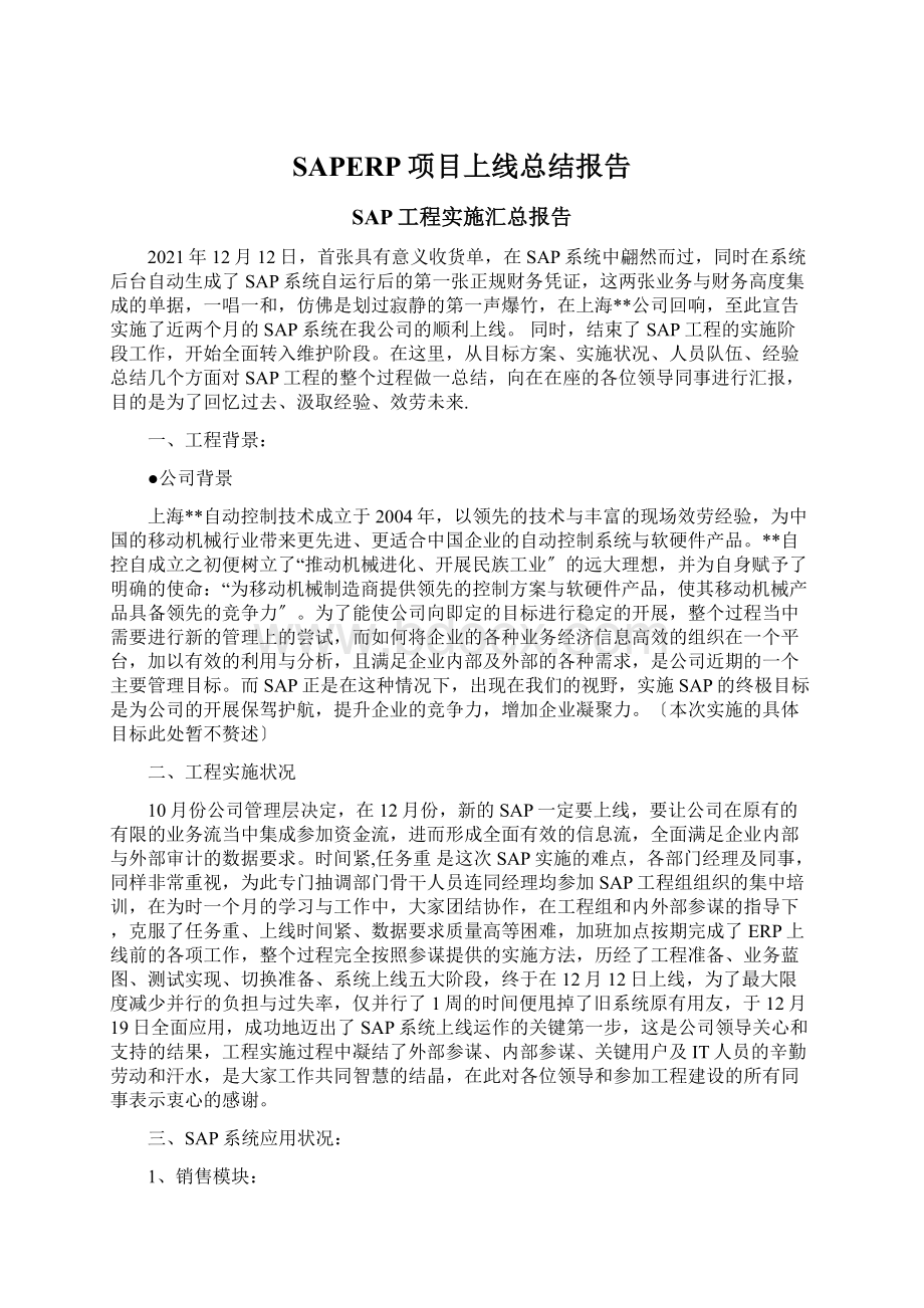 SAPERP项目上线总结报告.docx_第1页