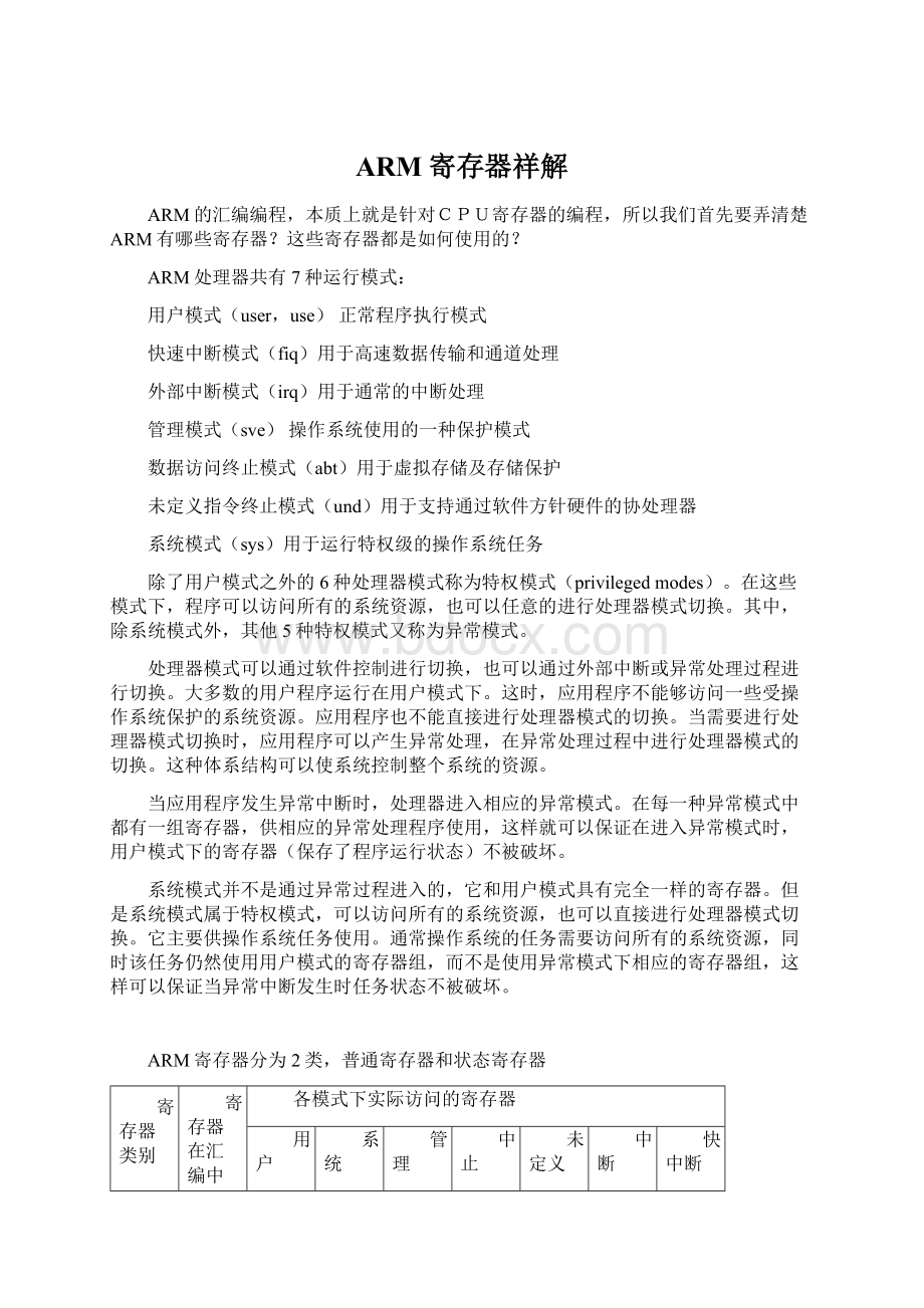 ARM寄存器祥解Word文档下载推荐.docx