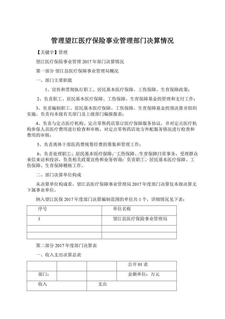 管理望江医疗保险事业管理部门决算情况.docx_第1页