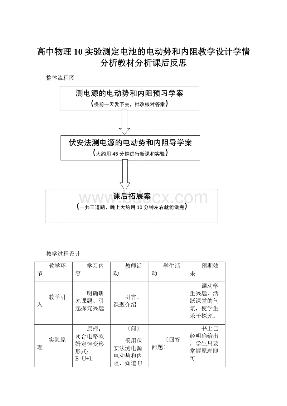 高中物理10 实验测定电池的电动势和内阻教学设计学情分析教材分析课后反思.docx_第1页