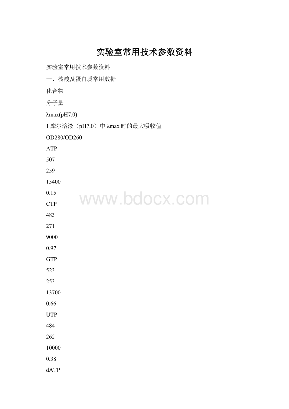 实验室常用技术参数资料.docx