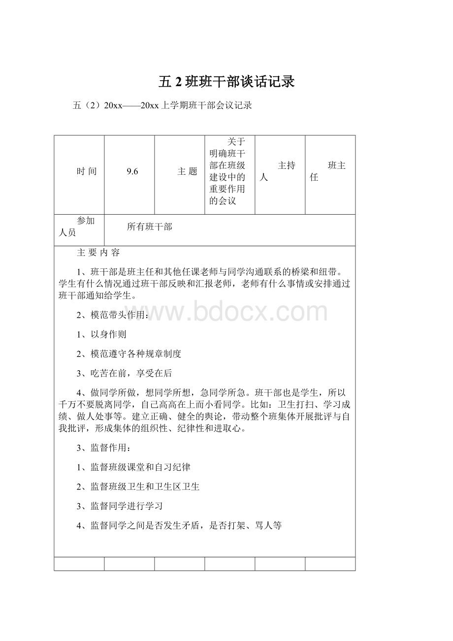 五2班班干部谈话记录.docx