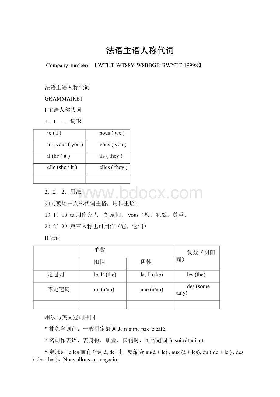 法语主语人称代词.docx_第1页