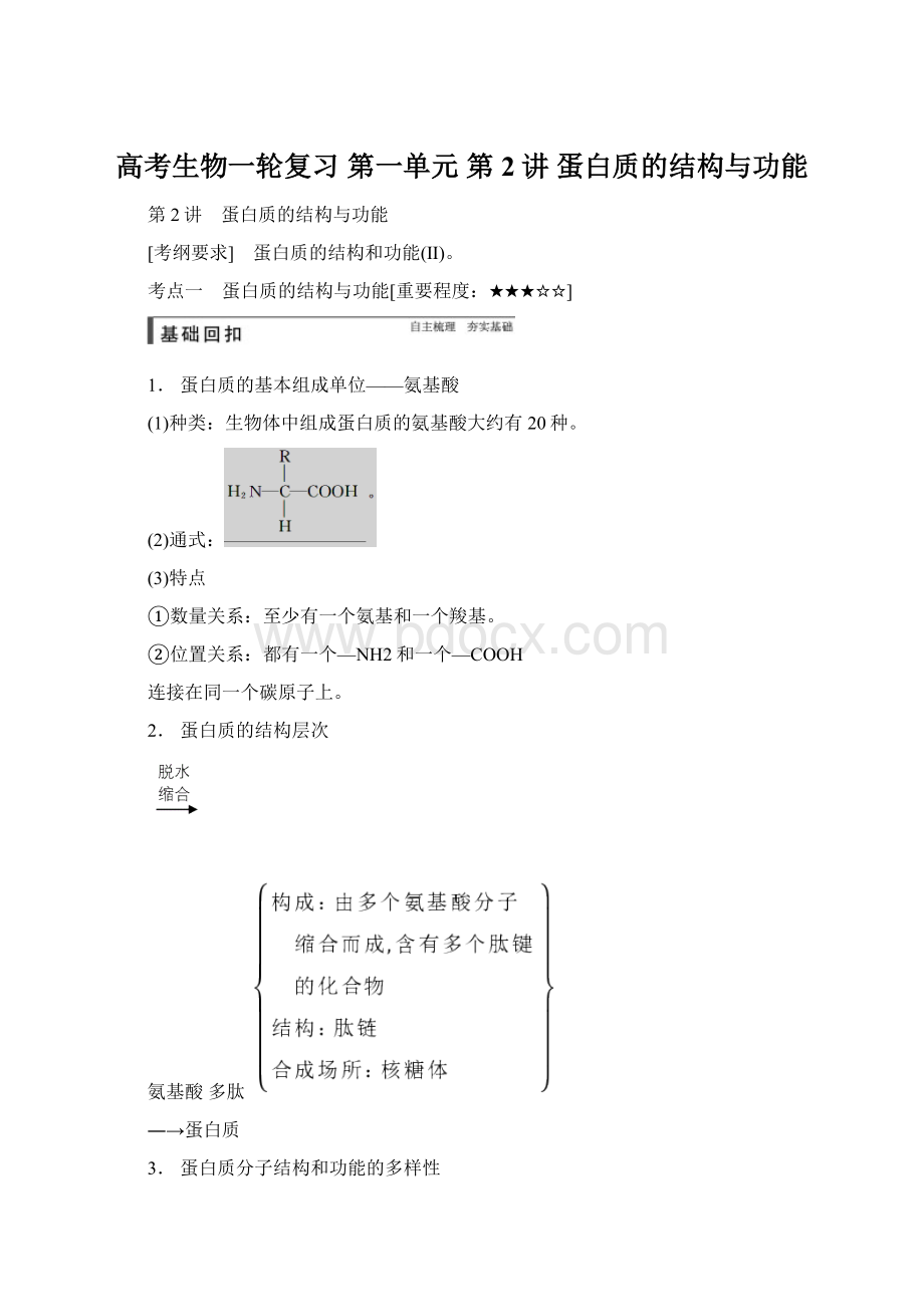 高考生物一轮复习 第一单元 第2讲 蛋白质的结构与功能Word文件下载.docx