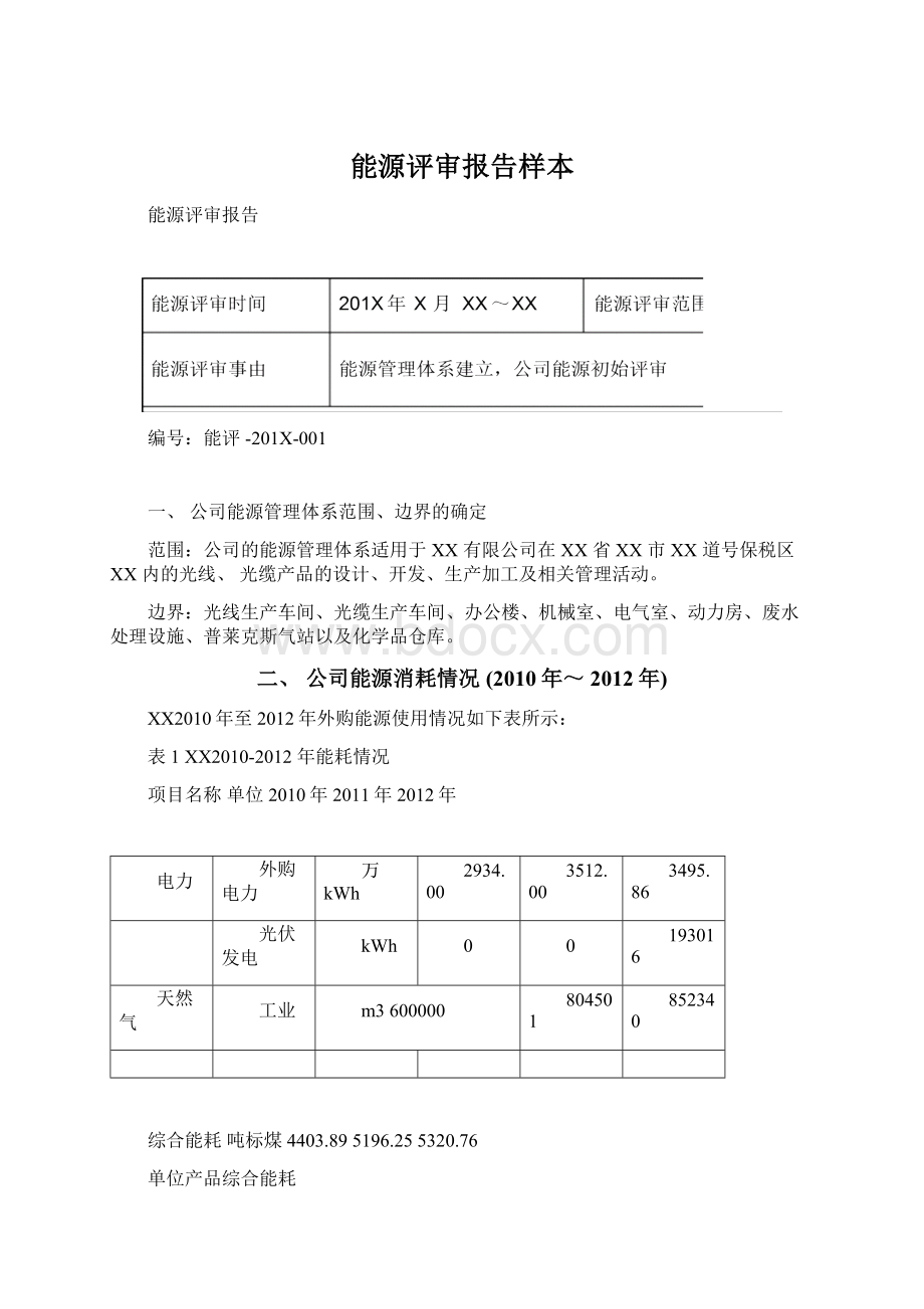 能源评审报告样本Word文档格式.docx