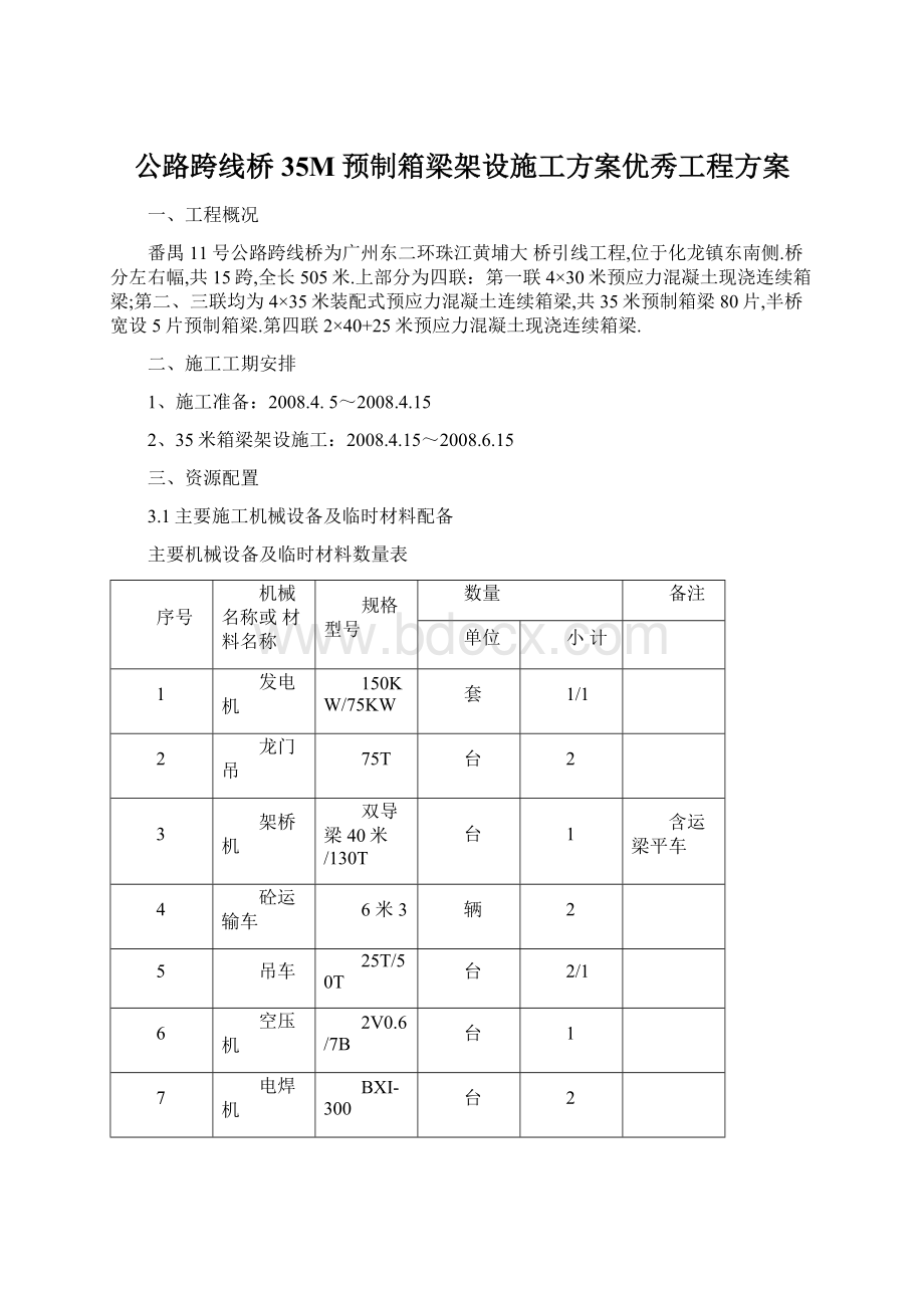 公路跨线桥35M预制箱梁架设施工方案优秀工程方案Word格式.docx_第1页