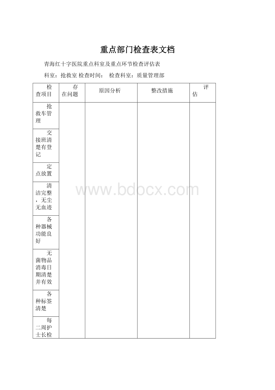 重点部门检查表文档Word文档格式.docx_第1页