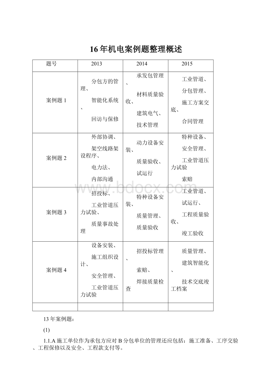 16年机电案例题整理概述Word文档格式.docx