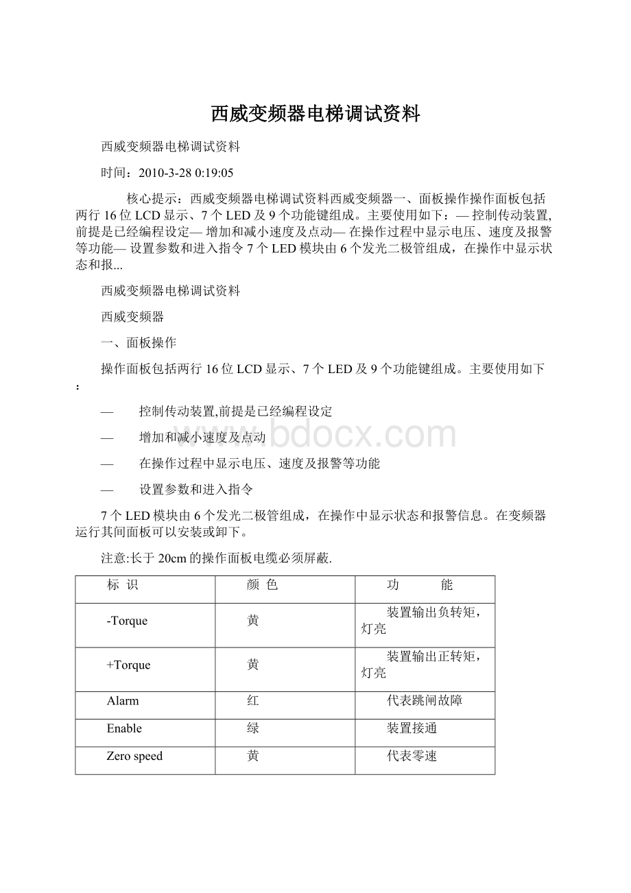 西威变频器电梯调试资料Word文档下载推荐.docx