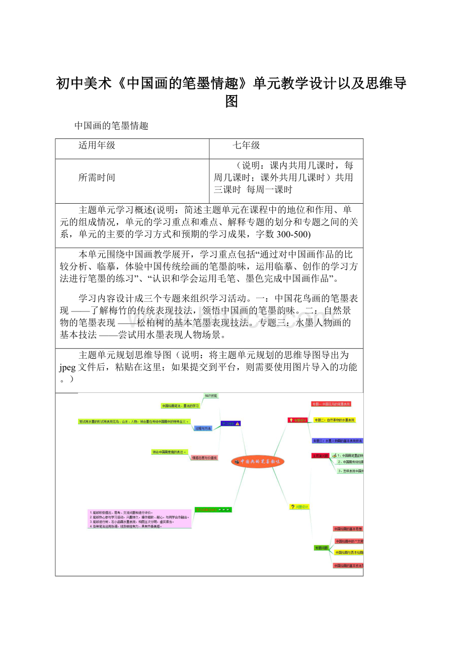 初中美术《中国画的笔墨情趣》单元教学设计以及思维导图.docx_第1页