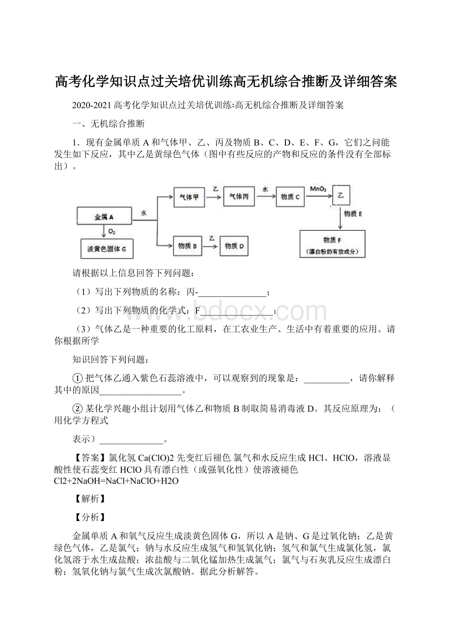 高考化学知识点过关培优训练高无机综合推断及详细答案Word格式.docx