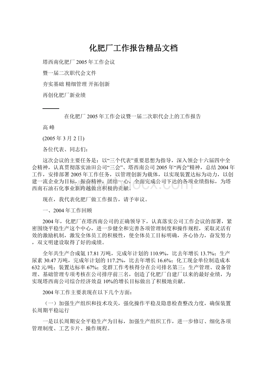 化肥厂工作报告精品文档.docx