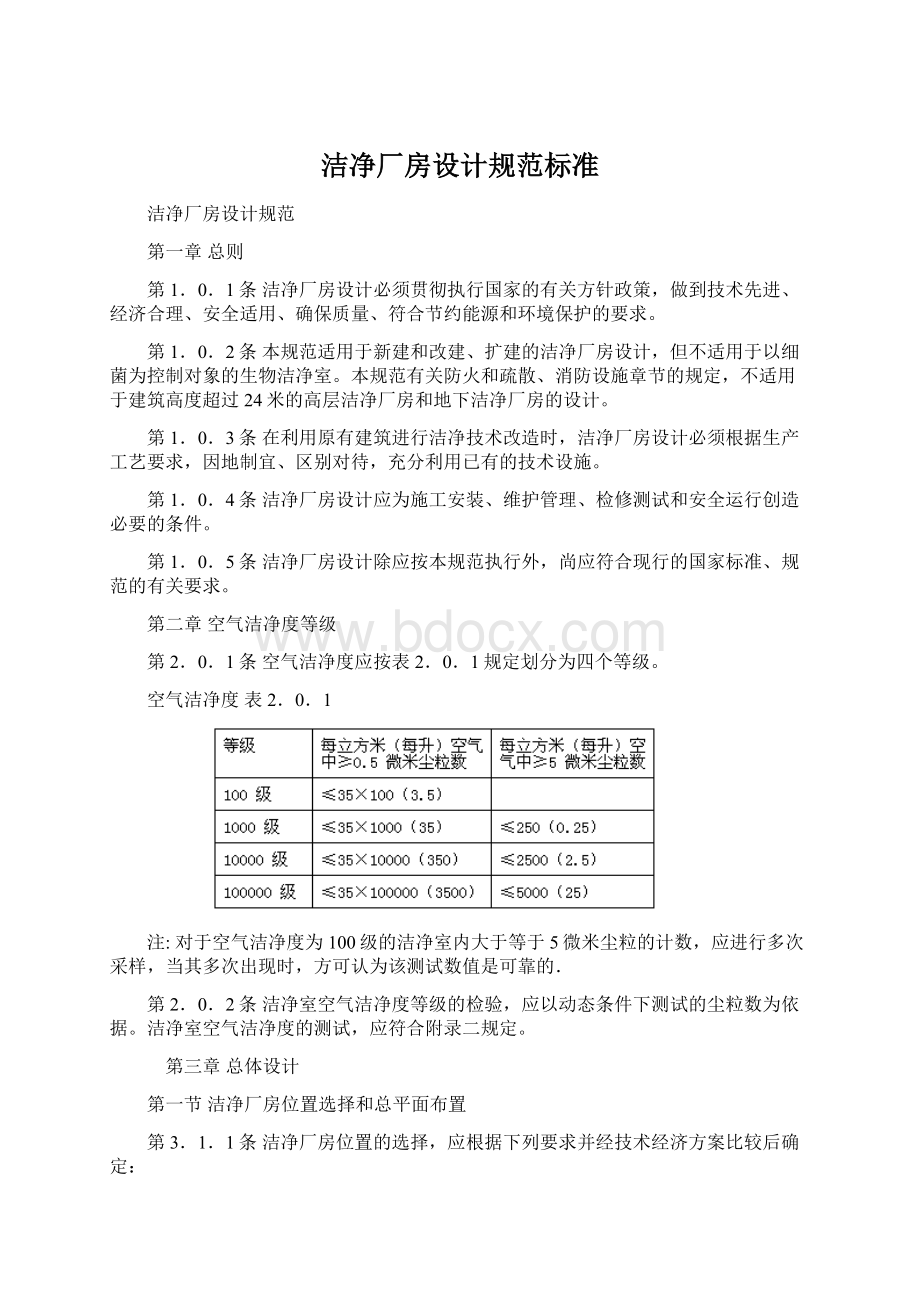 洁净厂房设计规范标准Word文档下载推荐.docx_第1页